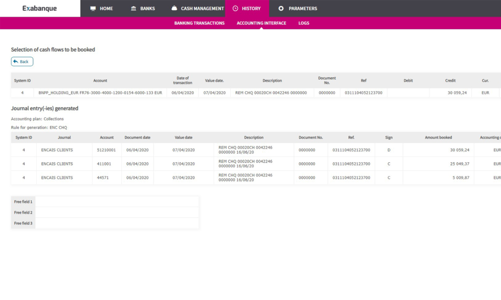 Accounting interface history