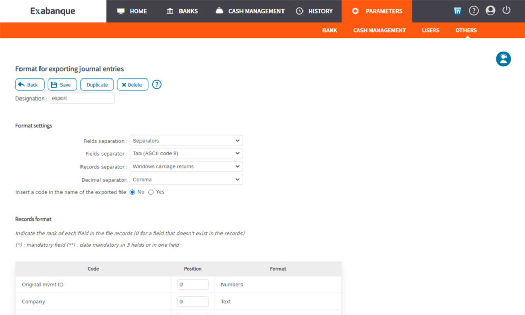 Accounting interface configuration