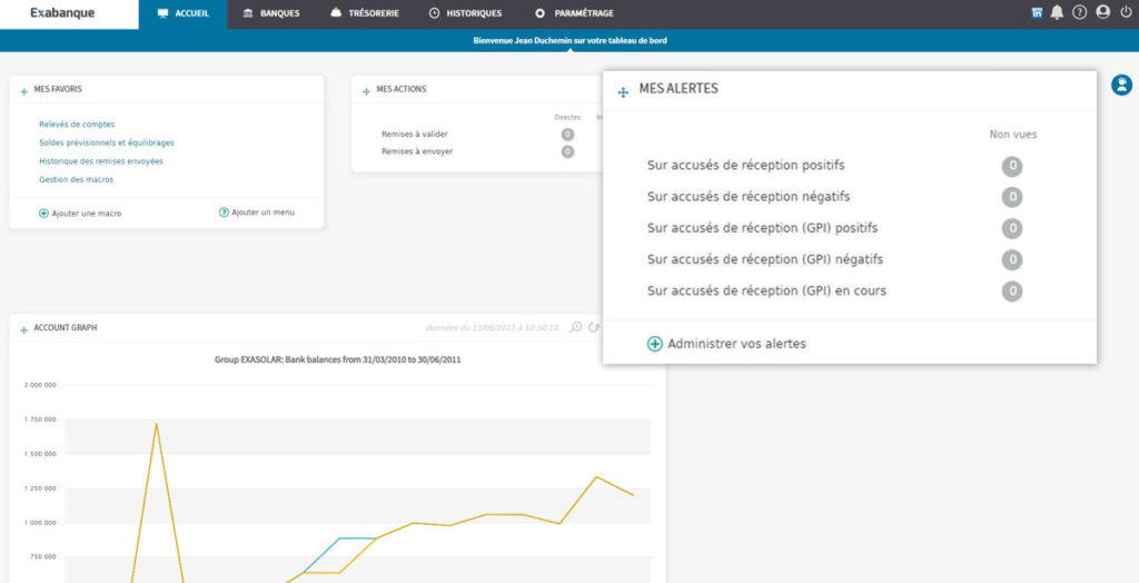 Ecran alertes dans Exabanque